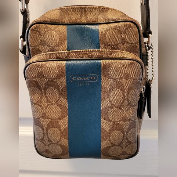 Y2K Coach Hertiage Signature Blue Stripe Messenger Bag EUC - Picture 3 of 16